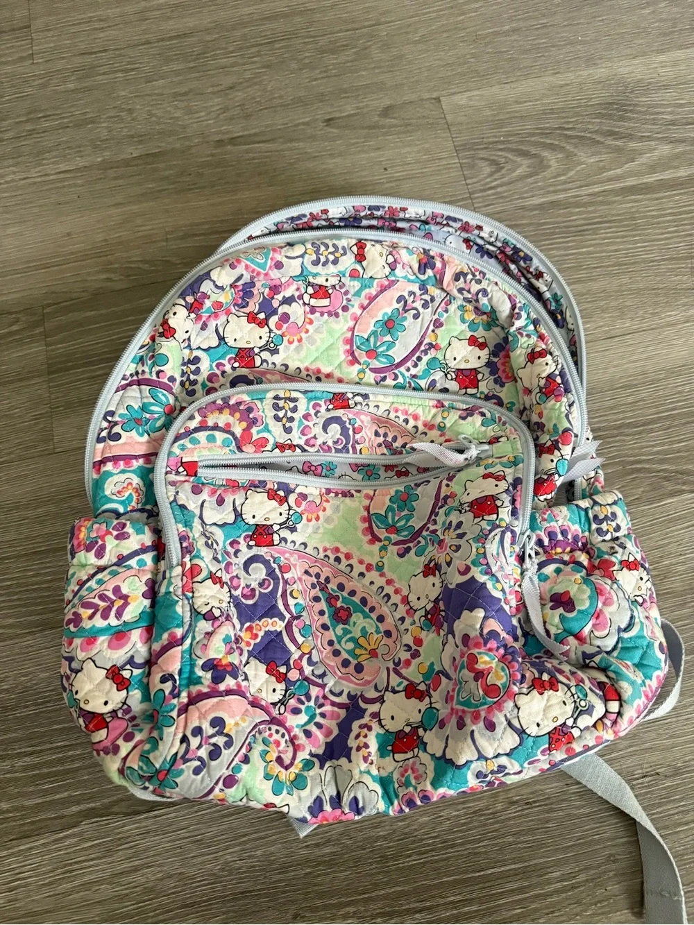 Hello Kitty Floral Paisley Quilted campus  Backpack - Pink, Purple, Teal
